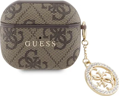 Obrázok produktu pre Guess, kryt pre Airpods 3 4G Script s trblietavým príveskom s kamienkovou výzdobou, hnedý