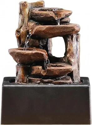 Produktbild von Tischbrunnen für den Innenbereich mit stufenförmiger Felsoptik, Wasserfall und umlaufender Pumpe aus Harz für Büro, Schreibtisch, Empfang und Wohnzimmer