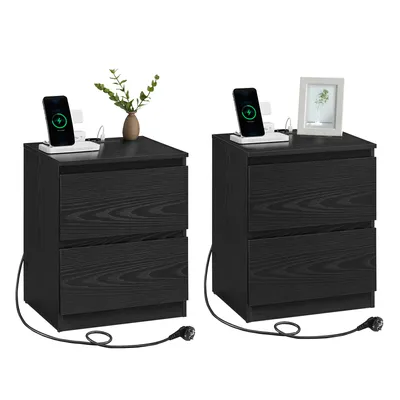 Produktbild von VASAGLE Nachttisch mit Steckdosenleiste, 2er Set, Beistelltisch modern