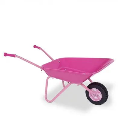 Produktbild von Relaxdays Schubkarre Kinder, rutschfeste Griffe, HBT: 43x74x36 cm, Metall, Kunststoff, Kinder-Scheibtruhe, rosa/schwarz