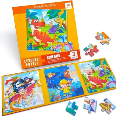 Produktbild von Magnetisches Puzzle - Piraten, Feuerwehr & Dinos - 3 in 1 Buch - Level 3 - Reisespielzeug ab 3 Jahren