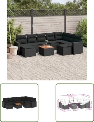 Produktbild von The Living Store 10-tlg. Garten-Sofagarnitur mit Kissen Schwarz Poly Rattan