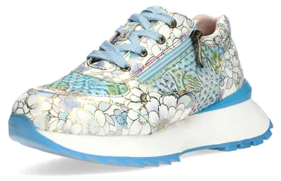 Produktbild von Laura Vita Damen Sneaker perforiert Blüten Reißverschluss Plateau TELLAO 17, Größe:39 EU, Farbe:Blau