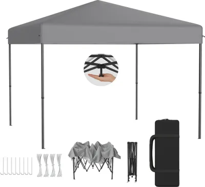 Produktbild von LZQ Pop-Up Pavillon 3x3 m Faltpavillon für Garten & Terrasse, Wasserdicht, UV-Schutz, Ein-Knopf-Schnellaufbau, 3-fach höhenverstellbar, Grau (ohne Seitenwände)