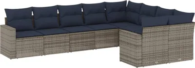 Produktbild von vidaXL 9-tlg. Garten-Sofagarnitur mit Kissen Grau Poly Rattan