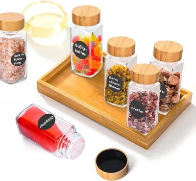 Produktbild von 24-Volt Kruidenpotjes-Set mit 120ml-Gläsern und Bambus-Deckel - Silikon-Trechter - Kruidenpotjes mit Stickers und Marker