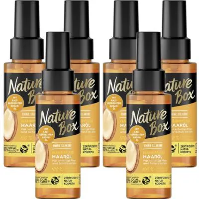 Produktbild von Nature Box Argan Nährpflege Haaröl 6 x 70 ml - Mit kaltgepresstem Arganöl - Vorteilspack