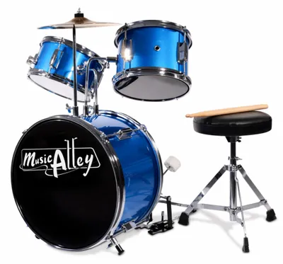 Produktbild von Music Alley Kinderschlagzeug 3-teilig mit Hocker und Becken, Blau