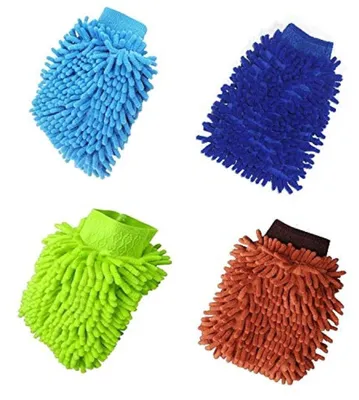 Image de Gants de lavage pour voiture, lot de 4, en microfibre douce, pour le lavage et l'entretien automobile