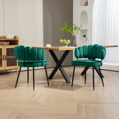 Productafbeelding van AIORBER Eetkamerstoel (set van 2), fluweel, bekleed voor comfort, modern design met armleuningen, geschikt voor eetkamer, slaapkamer, 58x56x78cm, groen