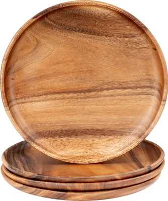 Produktbild von 4er Set Runde Teller Akazie Ø30cm Holzteller Snackteller Akazienholz Dekoteller Handgefertigt Deko Unikat Tischdeko Ablage