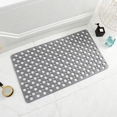 Produktbild von Rutschfeste, schimmelresistente TPE-Badematte, antibakterielle Duschmatte mit Saugnäpfen und Abflussloch, ideal für die Sicherheit aller, grau, 43 x 75 cm