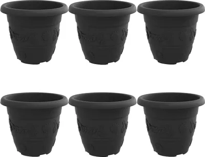 Image de Pot à fleurs rond 6 pcs Noir Ø 26 x 21,5 cm Plastique