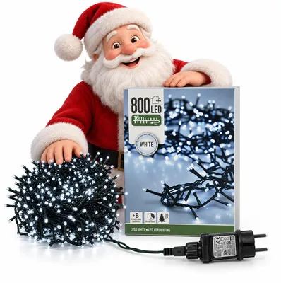 Immagine prodotto di Catena luminosa a LED per esterni, 800 LED, 16 metri, luce bianca fredda, con timer e alimentatore, grado di protezione IP44