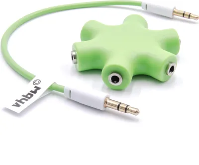 Produktbild von vhbw Audio Splitter Verteiler 6-fach Klinkenverteiler AUX für Kopfhörer, Boxen, Tablet - Grün
