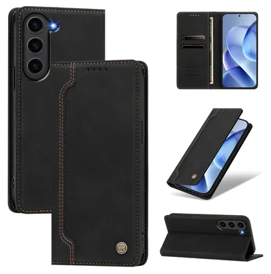 Obrázek produktu pro Pouzdro pro Samsung Galaxy S23+,Polyuretankožené peněženkové flipové pouzdro s přihrádkami na karty a stojánkem Černá