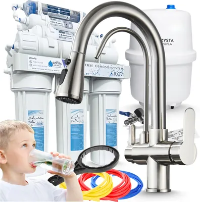 Image de Robinet de cuisine 3 voies Ari Nordic, avec raccord pour filtre à eau, bec pivotant, inox brossé, mitigeur évier cuisine