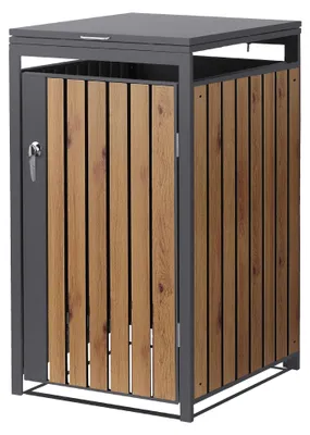 Immagine prodotto di Contenitore per bidoni della spazzatura ML-Design, modello per 1 bidone da 1 tonnellata, capacità 240 litri, dimensioni 68x80x120 cm, finitura effetto legno antracite, acciaio, resistente agli agenti atmosferici/con chiusura a chiave