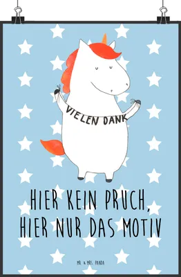 Produktbild von Mr. & Mrs. Panda Bild Einhorn Dankeschön DIN A2 - Blau Pastell - Geschenk, wanddeko, Wandbild, Danke, Danksagung, Unicorn, Vielen Dank, drucke, Plakat, Einhörner