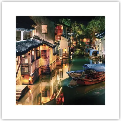 Produktbild von Poster - Poster ohne Rahmen - Chinesisch Stadt Nacht - 30x30 cm - Wand Bild - Wanddeko - Wandbilder - Kunstposter - Wandposter - Bilder - Kunstdruck - Wanddekoration - Wandbild - P2XAC30x30-4657