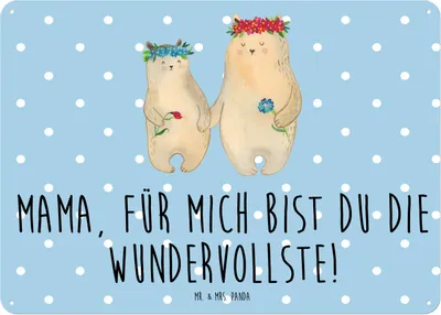 Produktbild von Mr. & Mrs. Panda tafel Bären mit Blumenkranz DIN A5 - Blau Pastell - Geschenk, Schild, Bär, Türschild, Muttertag, Mutter, Wandbild, Kinder, Blechschild, Magnetschild
