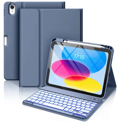 Image de Coque avec clavier pour iPad A16, 11 pouces, 10ème génération, 2025, 2022, 11 pouces. Compatibilité parfaite. Disponible en bleu et en gris