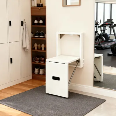 Imagen del producto de Silla plegable para pared, con capacidad de carga de hasta 150 kg, de color blanco, plegable, ideal para la entrada
