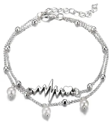 Produktbild von Lebenslinie Fußkettchen Fußkette Miniblings Sommer Meer Strand Herzschlag Perle