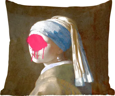Produktbild von MuchoWow® Zierkissen Sofakissen Wohnzimmer Dekokissen 60x60 cm Mädchen mit Perlenohrring - Vermeer - Kunst - Sitzfläche - Foto Polster