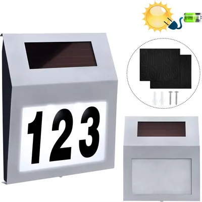 Obrázek produktu pro NAIZY LED osvětlené číslo domu s 2 LED solárním číslem domu Nerezové solární číslo domu Světlo LED osvětlené číslo domu LED nástěnné světlo - stříbrné