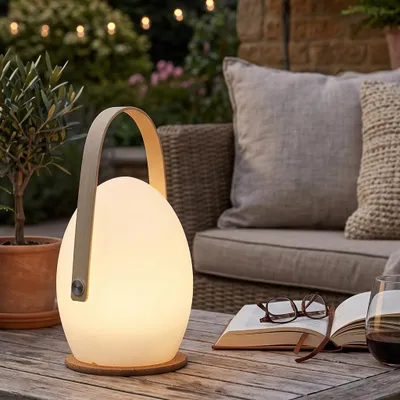 Image de Lampe LED extérieure sans fil ovale multicolore avec anse bambou FARO