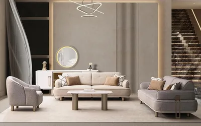 Immagine prodotto di Set divano moderno beige con poltrona e tavolino per ambienti eleganti