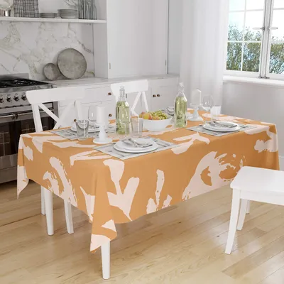 Tischdecke 140x160 cm, Polyester, wasserabweisend, orange/weiß