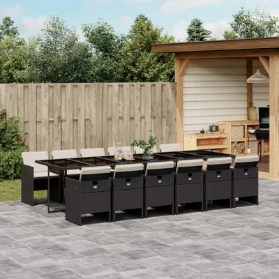 Produktbild von Möbel 13-tlg. Garten-Essgruppe mit Kissen Schwarz Poly Rattan - Sitzgruppe 3210582