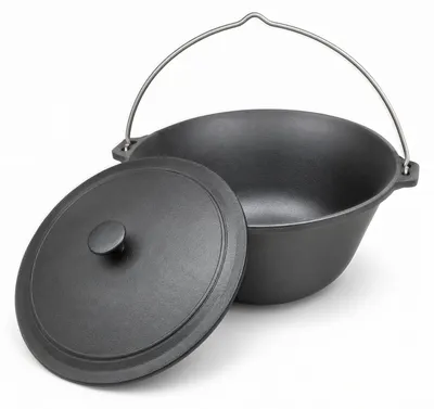 Produktbild von Kazan 10L mit Gusseisendeckel Schwenktopf Gusseisen Kasan Campingtopf Kessel