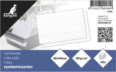 Obrázek produktu pro kangaro K-6104 kangaro indexové karty, 200 x 125 mm, linkované, bílé