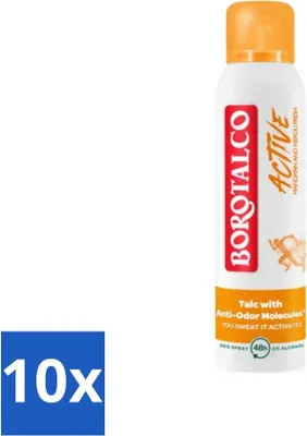 Immagine prodotto di Borotalco – Deodorante spray – Active – Mandarino & Neroli Fresh – 0% alcool – 150 ml - Confezione risparmio - 10 pezzi