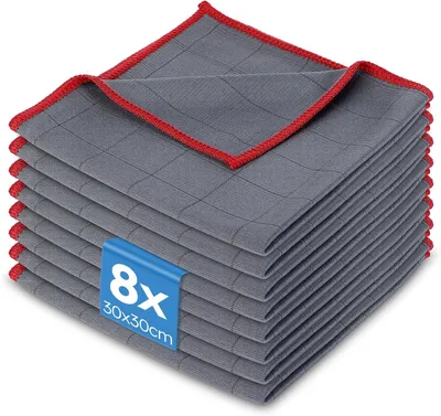 Imagen del producto de Paños de limpieza de microfibra, 8 unidades, 30x30 cm, sin dejar marcas, ideales para ventanas y cocina