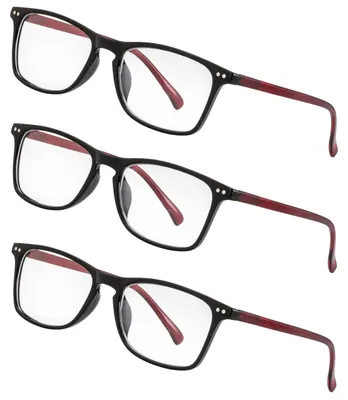 Produktbild von LEXXOO 3er-Set Lesebrillen Schwarz Rot Matt +1,0 Dioptrien – Design-Bundle mit Federscharnier – Leichtes Modell für Büro, Zuhause & unterwegs