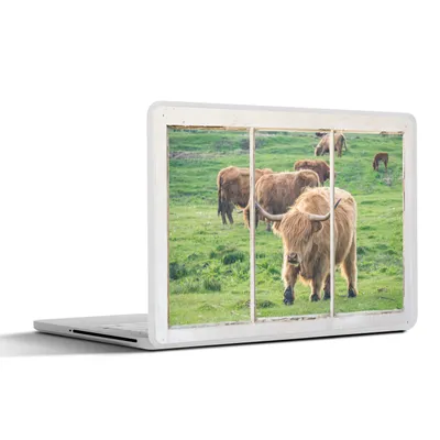 Produktbild von MuchoWow® Laptop Aufkleber Sticker Cover Durchblick - Schottischer Highlander - Tiere 25x18 cm - Laptop-Deko