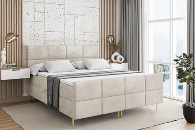 Produktbild von ALTDECOR Boxspringbett mit Gold Füßen, Matratze und Lattenrost, Topper, Fußteil, Polsterbett mit Bettkasten, Bett mit Stauraum H4-Matratze, Doppelbett - ARDENI-FZ-Z - 140x200 - Beige Monolith