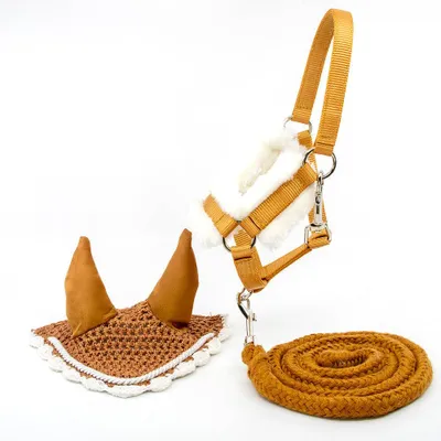Productafbeelding van Set bestaande uit deken, hoofdstel en gouden muts voor een hobbypaard