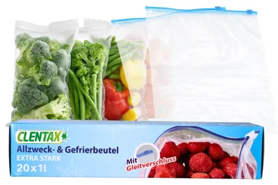 Produktbild von CLENTAX Gefrierbeutel 1L mit Gleitverschluss 20 St Extra Stark Gefriertüten Allzweckbeutel