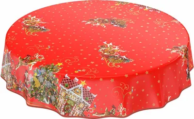 Produktbild von Tischdecke Wachstuch Weihnachten Rot Robust Wasserabweisend Rund 140 cm