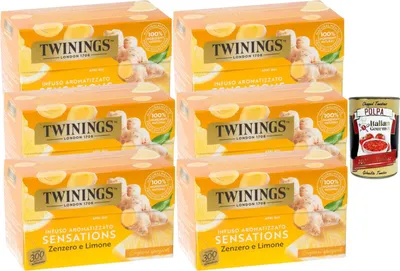 Produktbild von Italian Gourmet Ingwer Zitrone Tee – 6 x 20 Teebeutel (240 g), koffeinfrei, aromatisierter Früchtetee mit Ingwer & Zitrone, heiß oder kalt, Vorratspack + Italian Gourmet Polpa