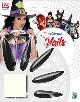 Zdjęcie produktu dla Długie sztuczne paznokcie na Halloween z klejem 10 sztuk czarne 6cm