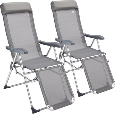 CASARIA® Gartenstuhl mit Fußteil 2er Set 7fach Verstellbar Liegefunktion Alu Faltbar Klappbar Hohe Rückenlehne Campingstuhl Klappstuhl Hochlehner Grau