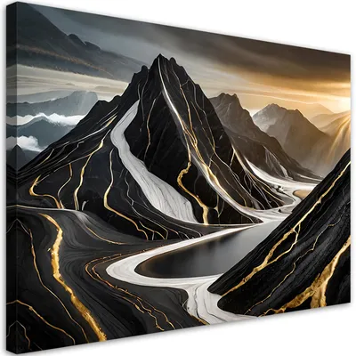 Produktbild von Leinwandbild Abstrakt Berge Minimalismus 90x60 Feeby Schwarz bild für die wand bereit zum aufhängen