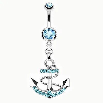Produktbild von Taffstyle Bauchnabelpiercing Bauchnabelpiercing Schmuck Kristall Stecker mit Seefahrt Anker Anhänger, Aqua