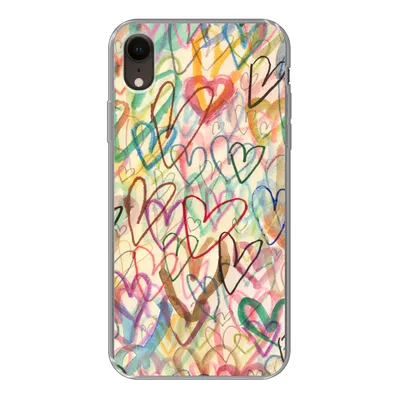 Produktbild von MuchoWow® Handyhülle Schutzhülle Hülle für iPhone XR Eine Illustration mit Herzen im Hintergrund Silikon Softcase Handy Hülle - Schutzdeckel